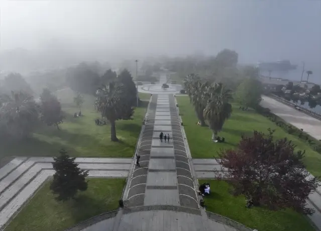 Samsun'da Etkili Sis Dronla Görüntülendi