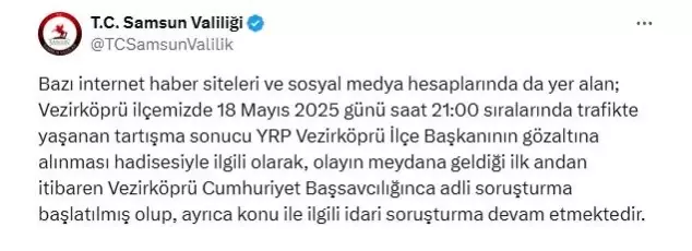 Vezirköprü'de YRP Başkanı Gözaltına Alındı