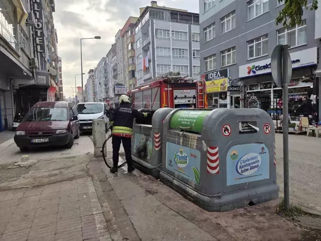 Çöp konteyneri yangınına itfaiye müdahale etti