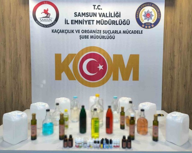 Samsun Atakum'da KOM ekiplerinin operasyonunda 35 litre etil alkol ele geçirildi