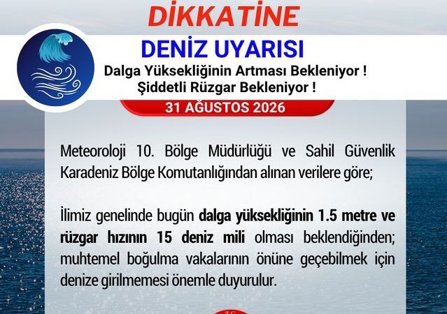 Samsun Valiliği'nden Denize Girilmemesi Uyarısı