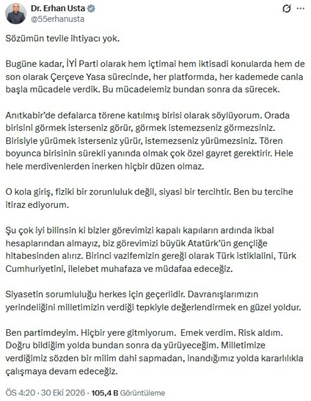 İYİ Partili Erhan Usta'dan yeni açıklama! Genel Başkanı Dervişoğlu'na baş kaldırdı