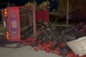 Samsun Tekkeköy'de kamyon devrildi, 10 ton biber yola saçıldı ve 2 kişi yaralandı