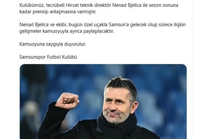Samsunspor ile prensip anlaşması sağlanan Nenad Bjelica, özel uçakla Samsun'a gelecek