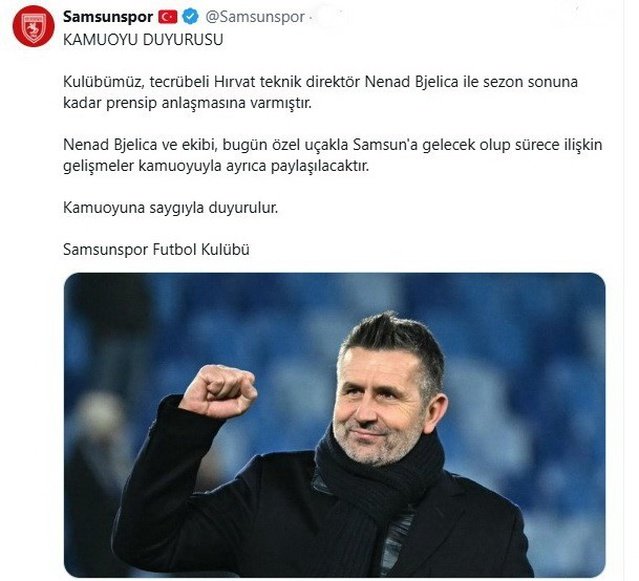 Samsunspor ile prensip anlaşması sağlanan Nenad Bjelica, özel uçakla Samsun'a gelecek